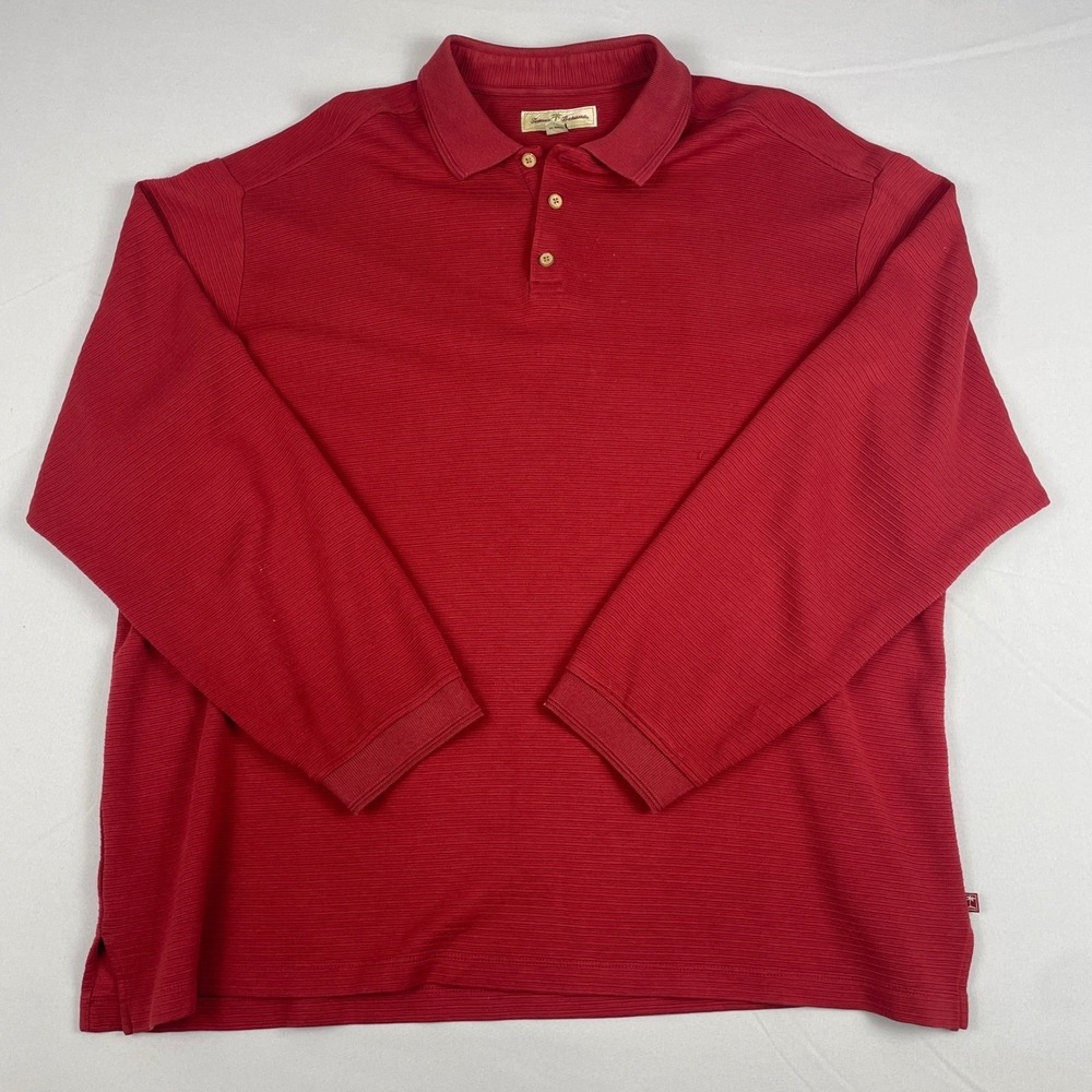 Tommy Bahama Polo Shirt Mens 2XL Silk Cotton Long Sleeve Red Casual